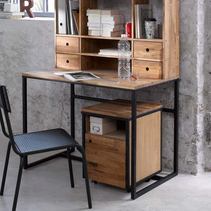 Hiba Oak and Metal Desk, with Extension